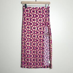 Urban Outfitters Womens Geometric Retro Midi Skirt S Pink Gold Festival Disco